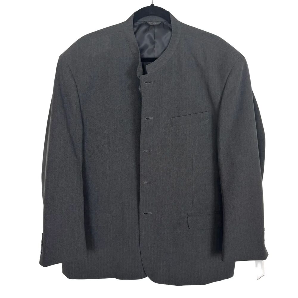 NWT Weaverland Collection Charcoal Gray Collarless Suit Blazer Jacket Men's 48S